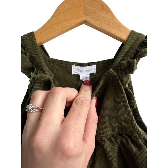 Angel Dear Ruffle Corduroy Overalls Chive Green 6-12 months - Picture 2 of 3